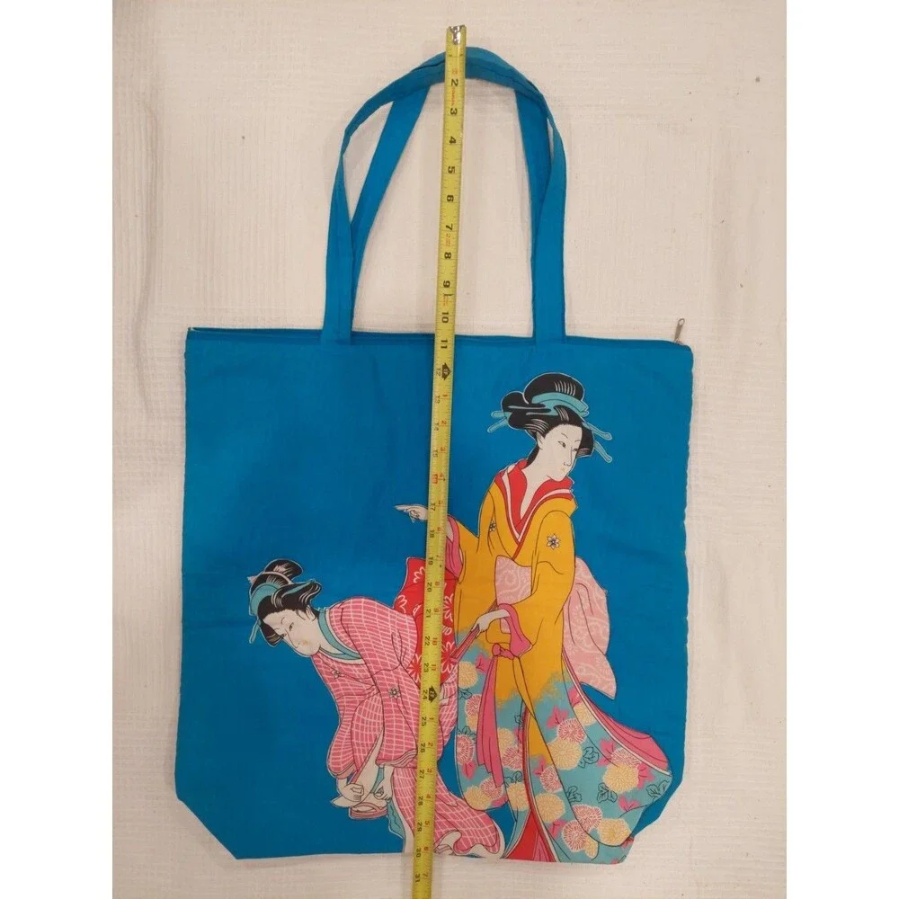 Large Geisha Oriental Japanese Theme Blue Tote Bag